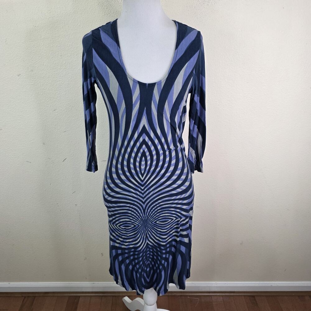 Ritu Kumar Women's 3/4 Sleeve Blue Jersey Fit and Flare A Line Dress Size 2